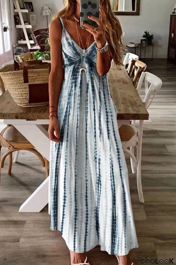 Tie-dye V-neck Bohemian Maxi Dress