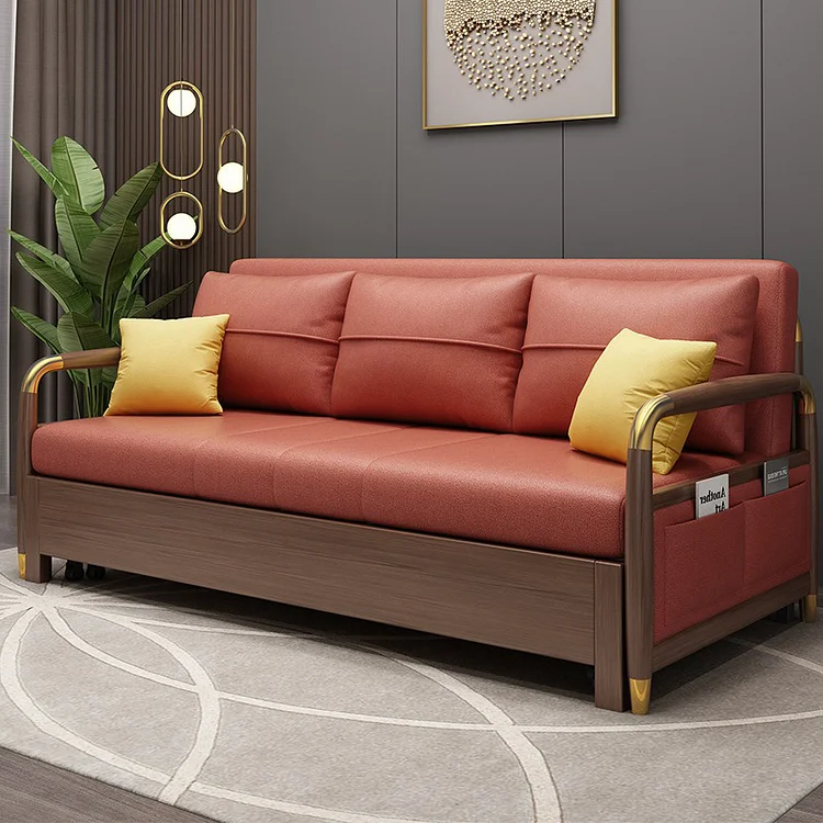 Homemys Luxury Sleeper Sofa Bed With Wood Base, Retractable, Storage Box