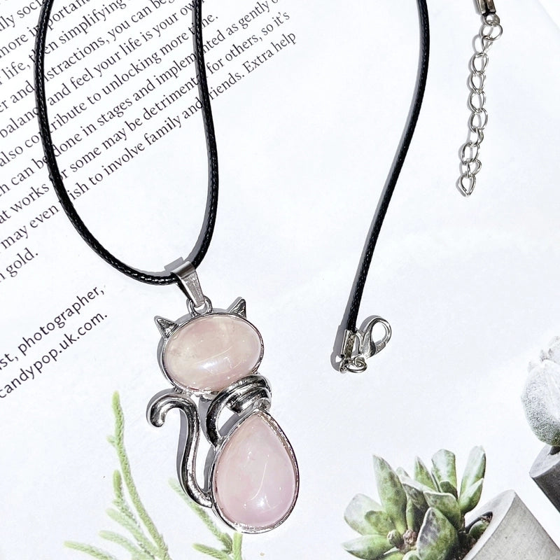 1 Piece 25*45MM Alloy Natural Stone Crystal Cat Pendant