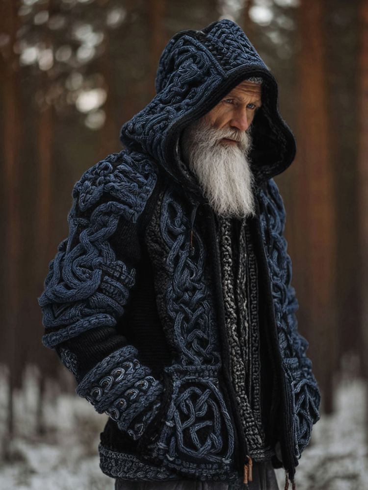 menweary Men's Viking Celtic Knot Contrast Button Cozy Cardigan Sweater