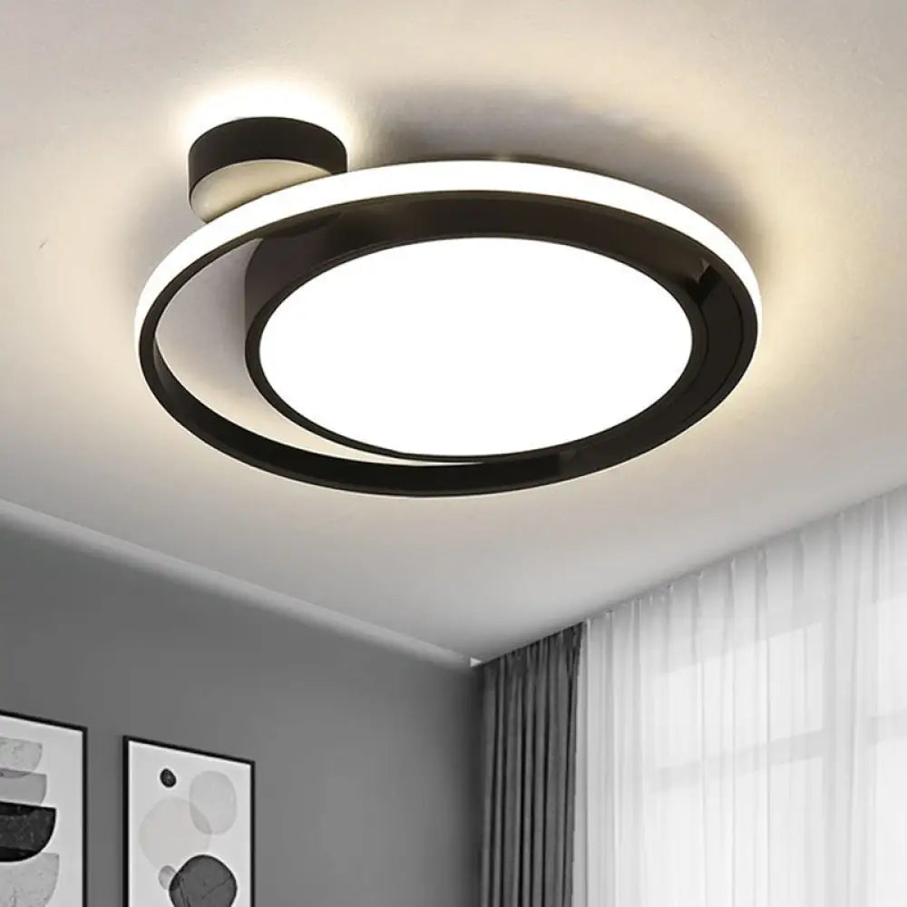 Modernist Drum Ring Ceiling Flush Mount Lighting In Black/White With Led 18&rsquo;/21.5&rsquo; Width -
