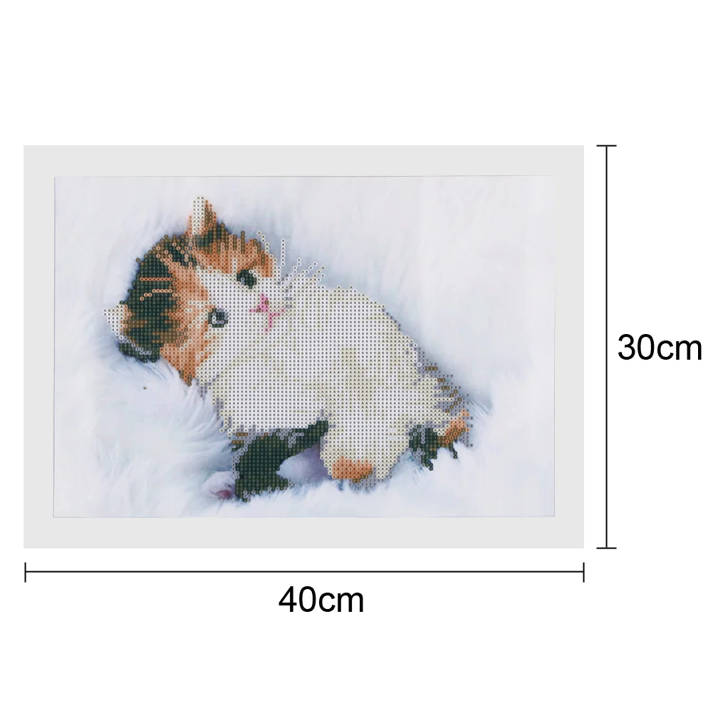 Round Diamond Painting 40*30cm - Cute Cat
