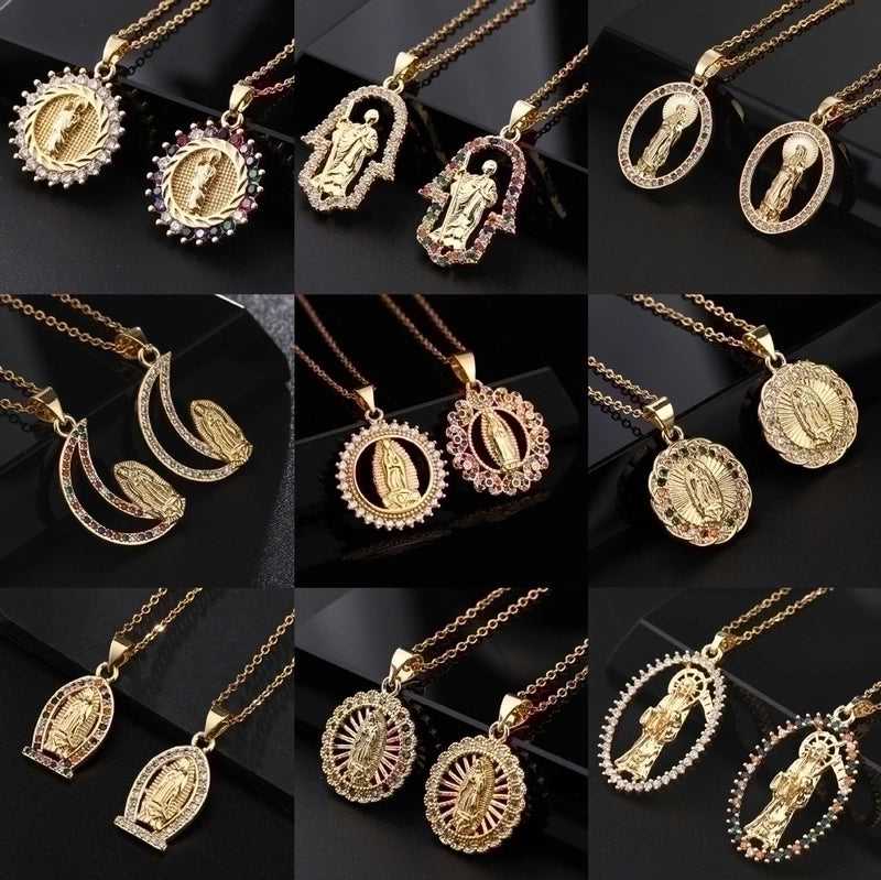 Fashion Portrait Copper Inlay Zircon Pendant Necklace 1 Piece