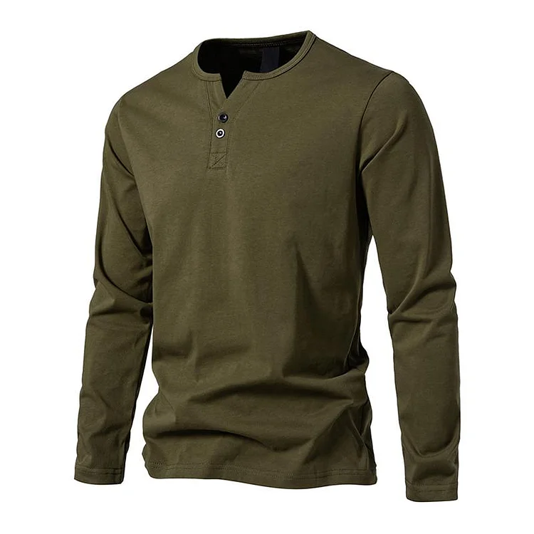 Men's Solid Color Cotton V Neck Long Sleeve Casual T-shirt 54920113Z