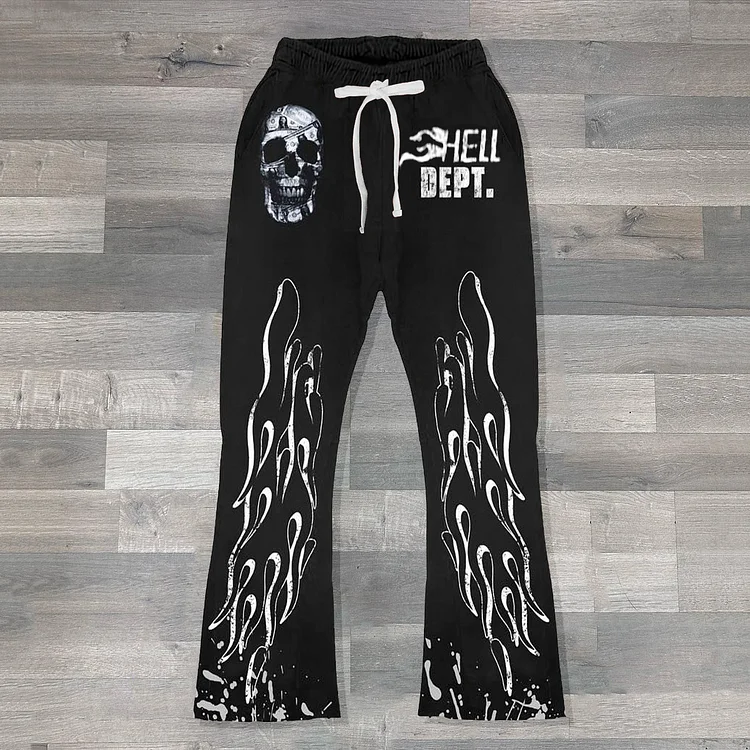 Sopula Stylish Hell Dept Flame Print Flared Sweats Trousers