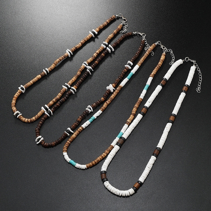 Retro Ethnic Style Bohemian Color Block Coconut Shell Shell Beaded Men's Necklace