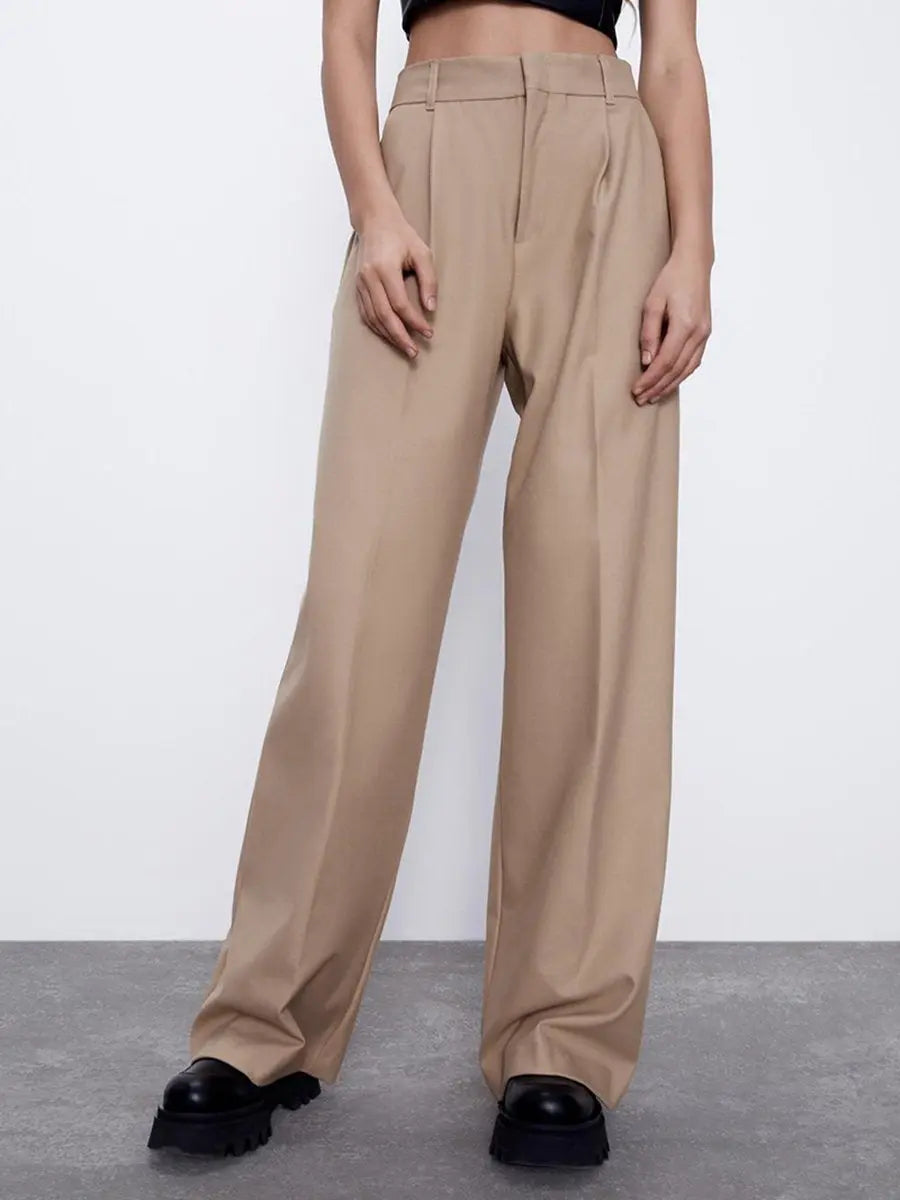 High Waist Pleated Straight Wide Leg Pants