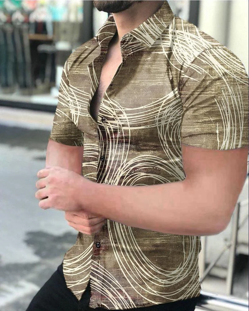 Men's suit and color striped casual shirt with short sleeves