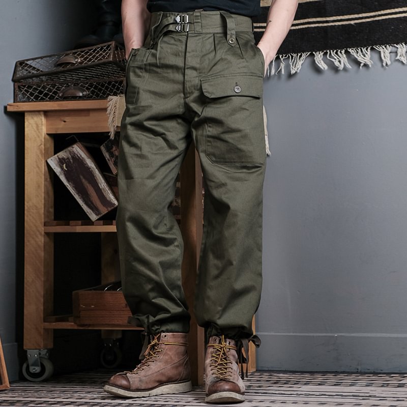 Vintage Army Green Multi-Pocket Tapered Lounge Pants