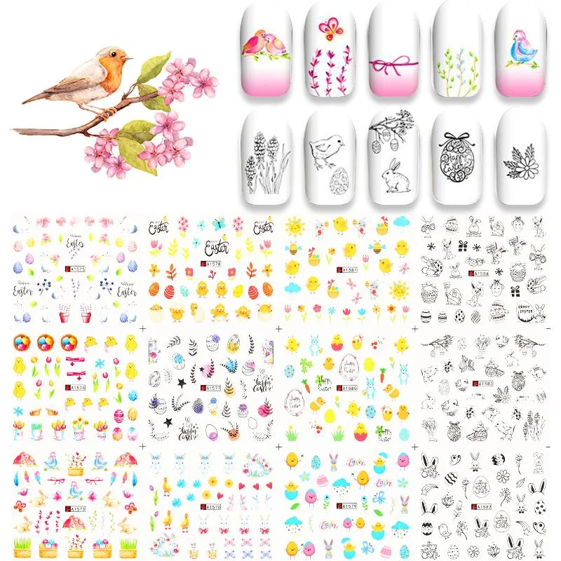 12pcs Valentines Love Letter Water Decals Flower Sliders Nail Stickers for Manicure Nail Art Decoration Transfer Water Sticker-Nail Inspo
