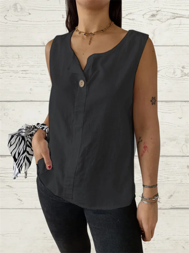 Summer New Women's Undershirt Casual Loose Cotton T-shirt Buttons Tops