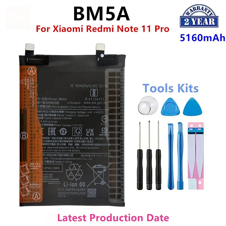 100% Orginal BM5A 5160mAh Battery For Xiaomi MIUI Redmi Note 11 Pro 11pro  Phone Replacement Batteries+Tools