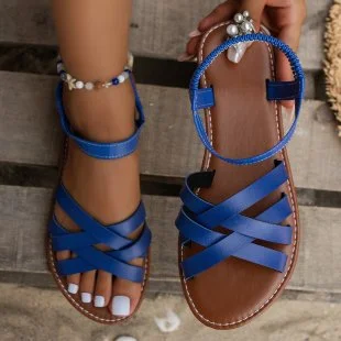 Yyvonne Summer New Large Size Roman Sandals Cross With Flat Sandals Women