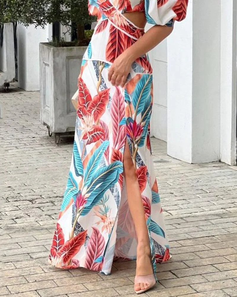 High-end Open Waist Print Dress