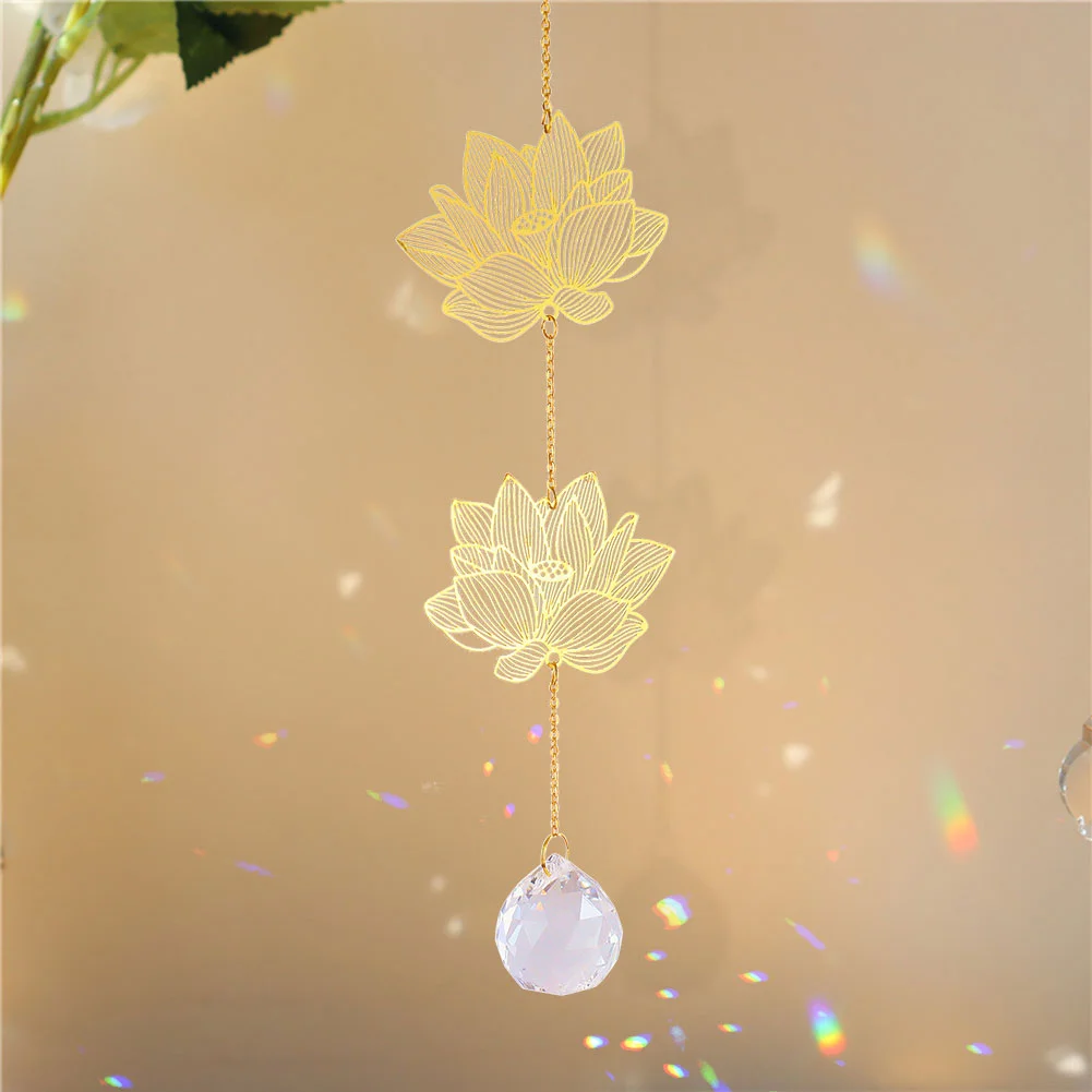 Crystal Windchime Lotus Ginkgo Four Leaf Dream Catchers Windbell Home Decor