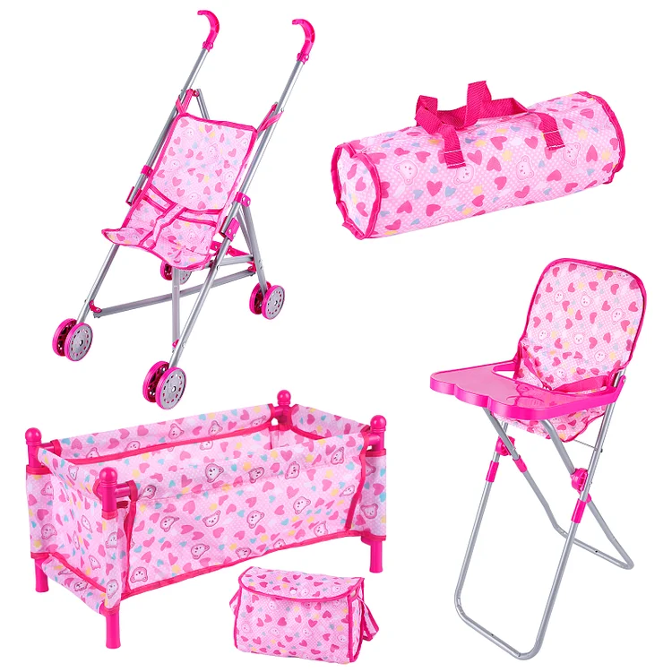 Suitable for 12 -17 Inches Reborn Baby Doll Self-Assembly Trolley 5pcs Set with Bed and Chair and Bag Accessories