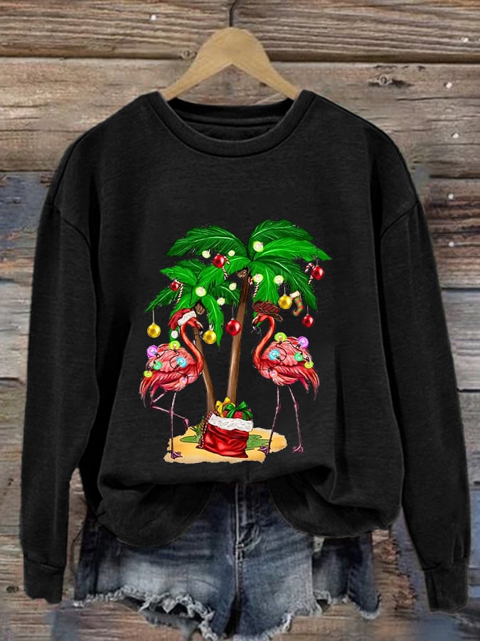 Women's Christmas Flamingo Print Casual Sweatshirt
