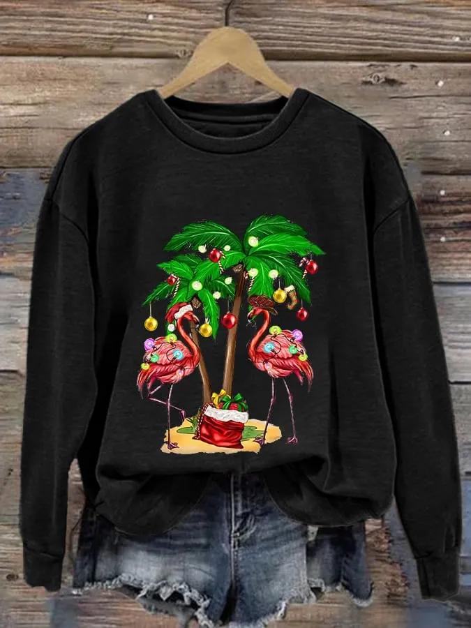 Women's Christmas Flamingo Print Casual Sweatshirt
