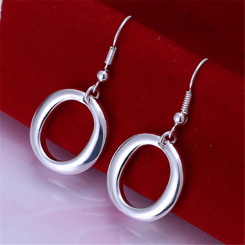 DOTEFFIL 925 Sterling Silver Round Circle O Drop Earrings For Woman Jewelry