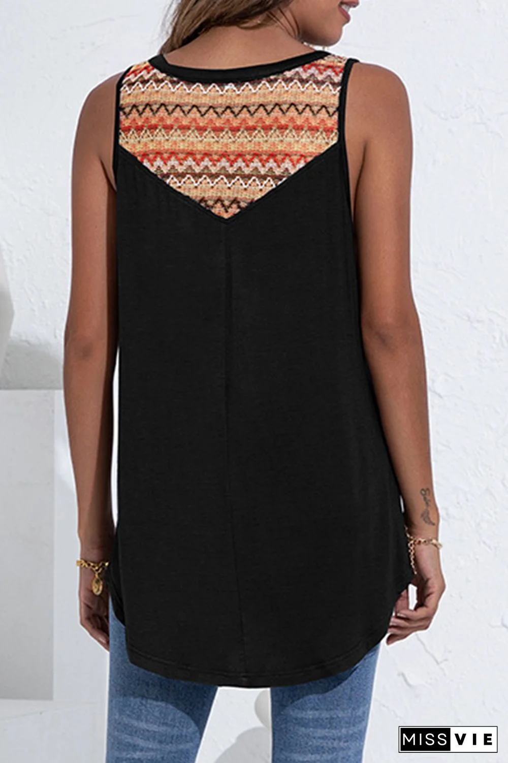 Fashion Street Print Buckle V Neck Tops(4 Colors)