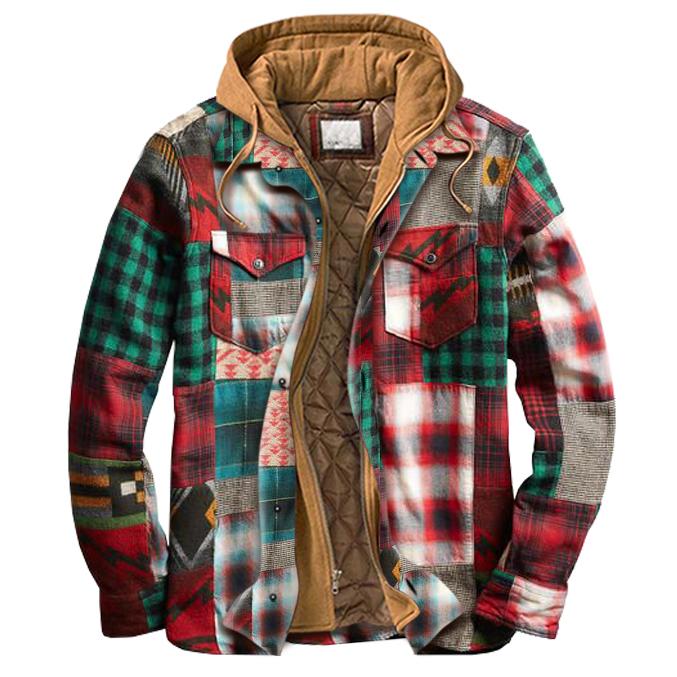 null Men s  casual  plaid  stitching  multicolor  warm hooded  