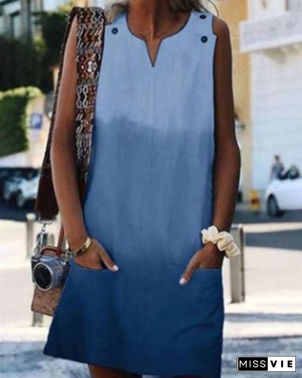 Gradient Sleeveless Round Neck Holiday Daily Fashion Mini Dresses