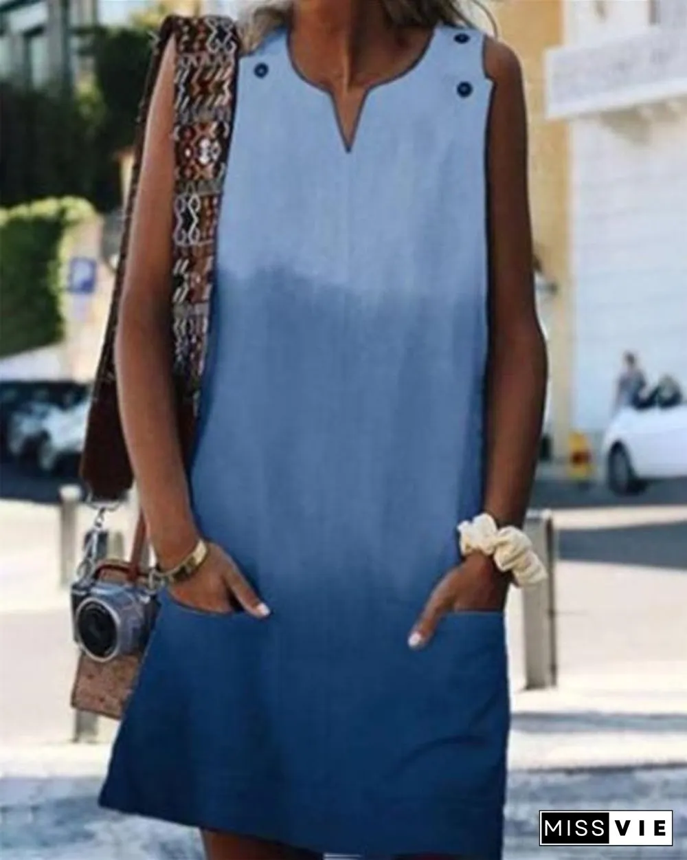 Gradient Sleeveless Round Neck Holiday Daily Fashion Mini Dresses