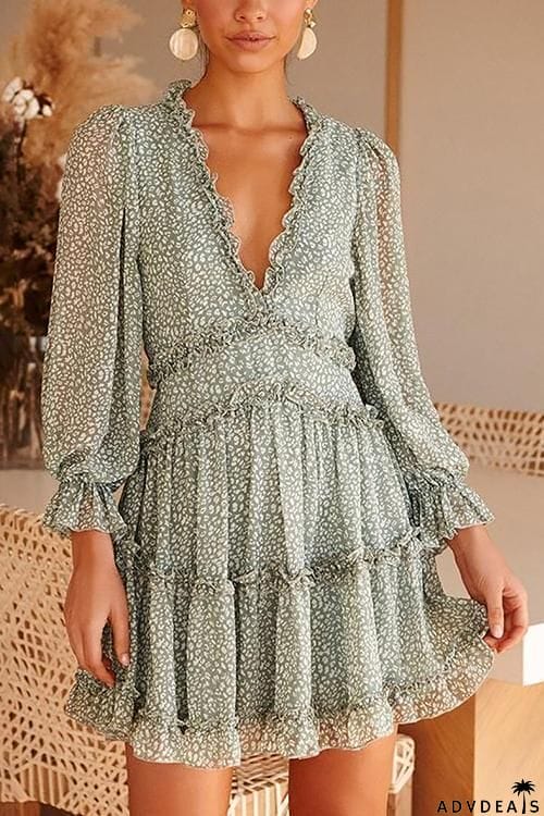 Print V Neck Backless Mini Dress