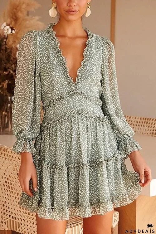 Print V Neck Backless Mini Dress