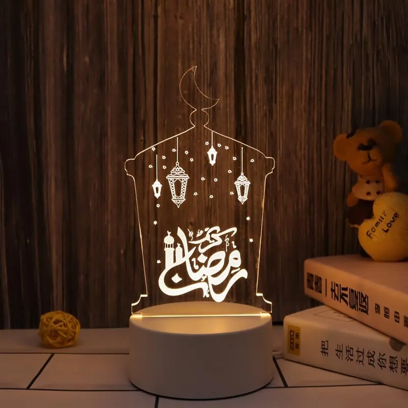 2022 Ramandan Decoration LED Night Light EID Mubarak Moon Acrylic Table Lamp Islam Muslim Party Decor for Home Eid Al Adha Gifts