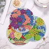 4PCS Wooden Diamond Painted Placemats Round Placemat with Holder (Bouquet)