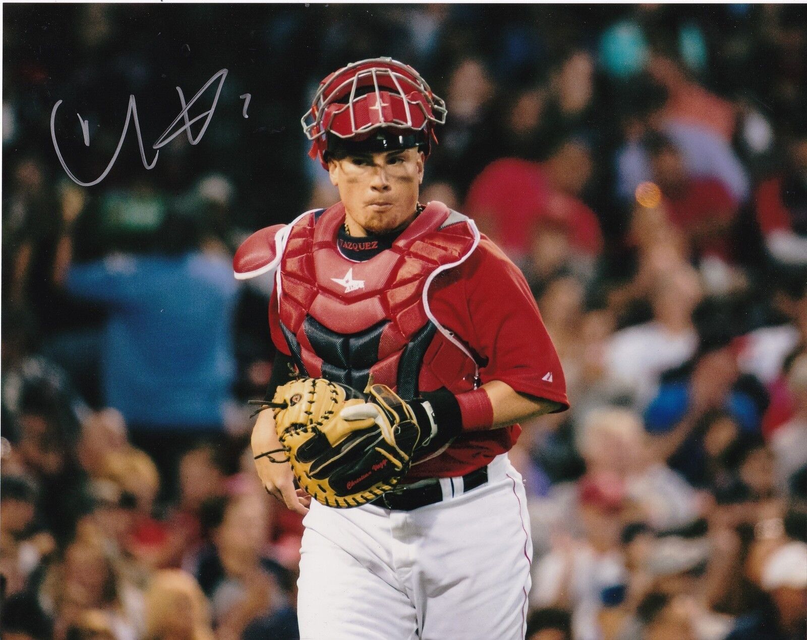 CHRISTIAN VAZQUEZ BOSTON RED SOX ACTION SIGNED 8x10