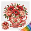 Stamped Cross Stitch Kit for Adults Floral Still Life Cup 18CT tapestrymarket