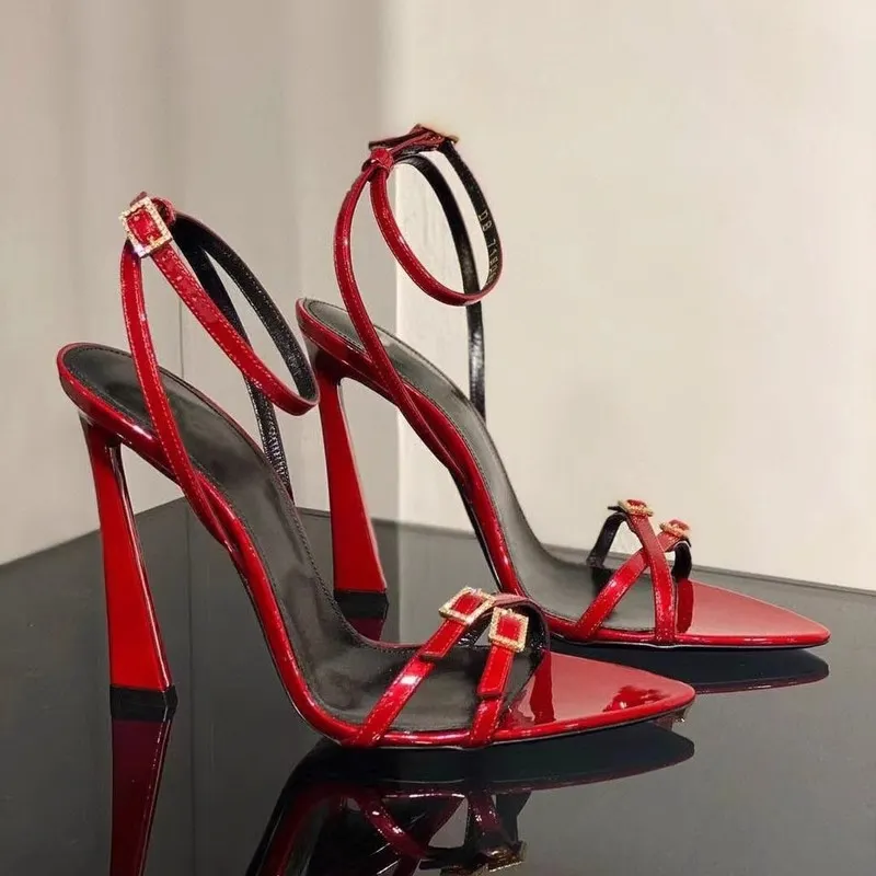 Breakj Breakj Sandals Women 2025 New Summer Toe Water Drill With Buckle High Heels Fine Heel Patent Leather Sexy Women's Shoes