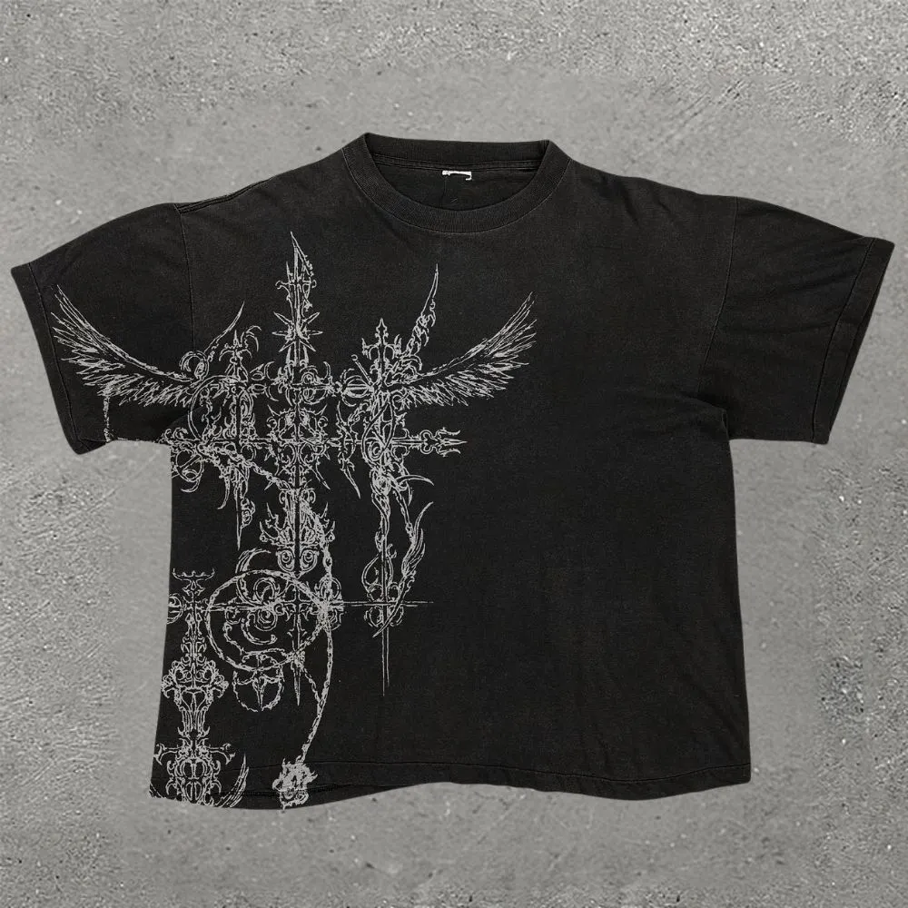 Intricate Gothic Cross & Wing T-Shirt