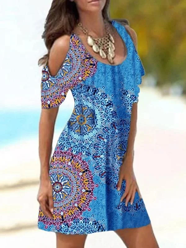 Printed Cold Shoulder Slim Dress