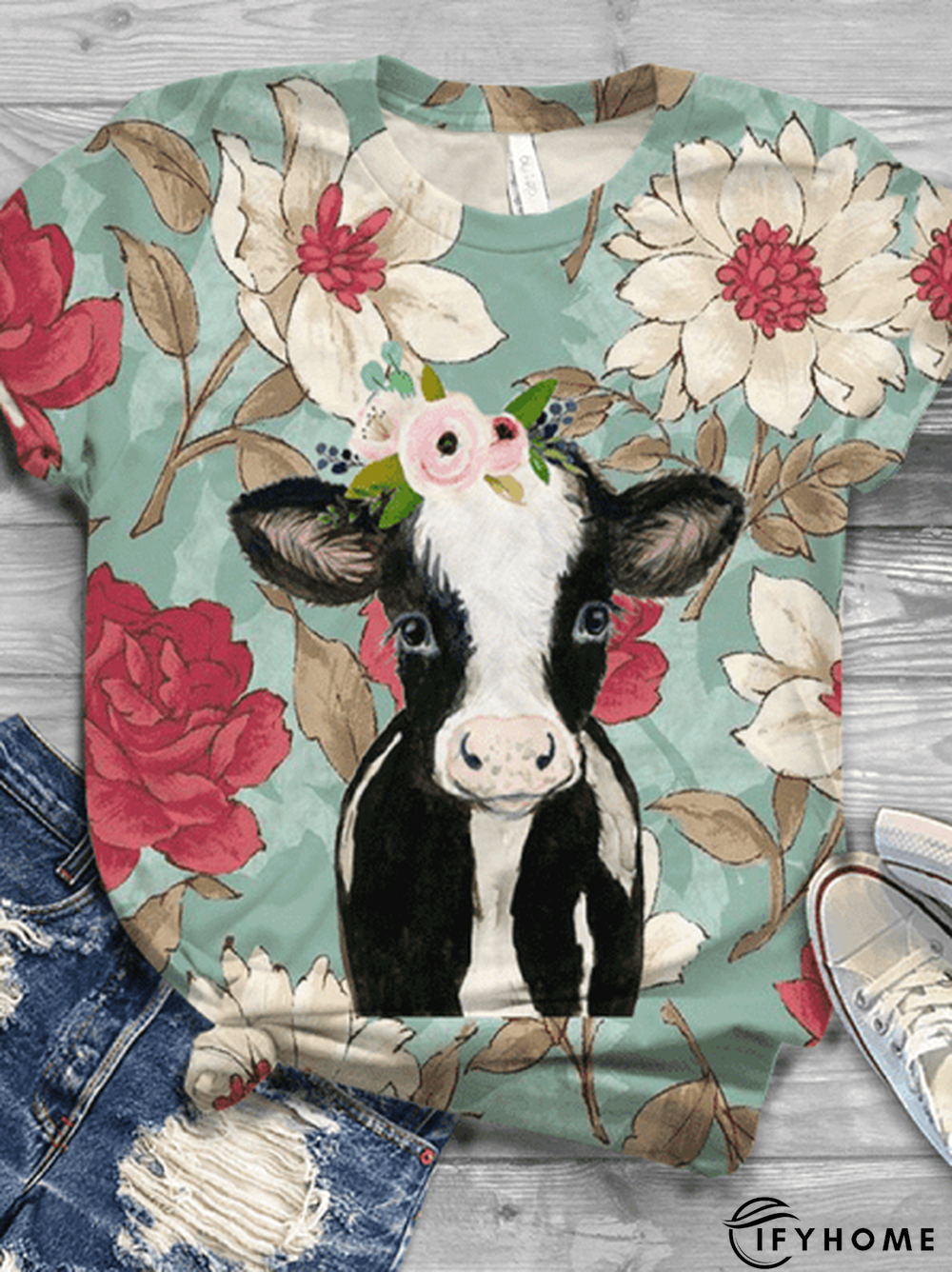 Short Sleeve Crew Neck Printed Casual T-shirt | IFYHOME