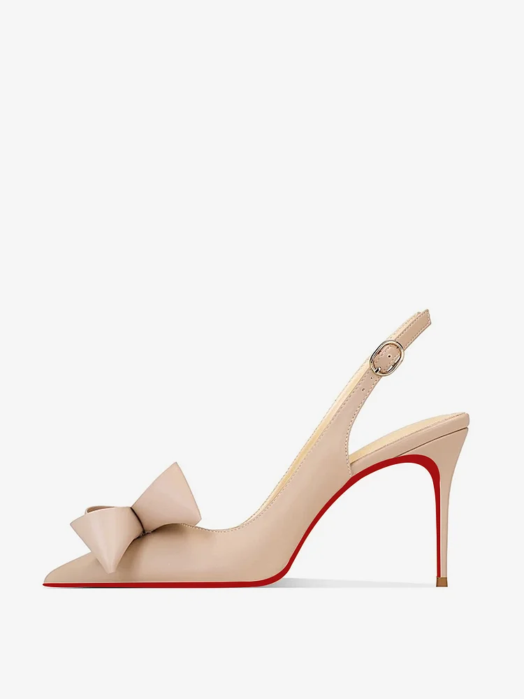 100mm Women's Pointed Toe Cute Bow Decoration Sandals Stiletto Red Bottom High Heels Slingback Shoes