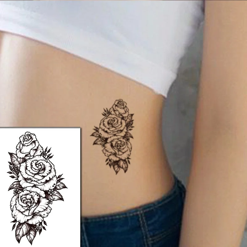 Sketch Rose Flowers Waterproof Temporary Tattoo Sticker Hand Lines Design Fake Tattoos Flash Tatoos Arm Chest Body Art for Women