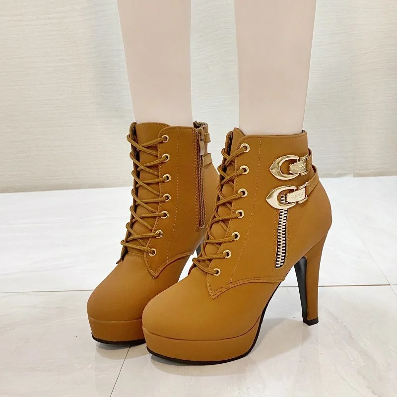 Breakj Breakj New Ultra-High Heeled Round Head Zipper Short Boots Women With Large Size Martin Boots Tide