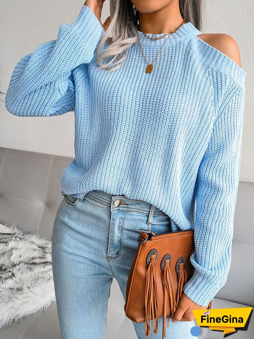 Casual Solid Color Long Sleeve Knit Sweater