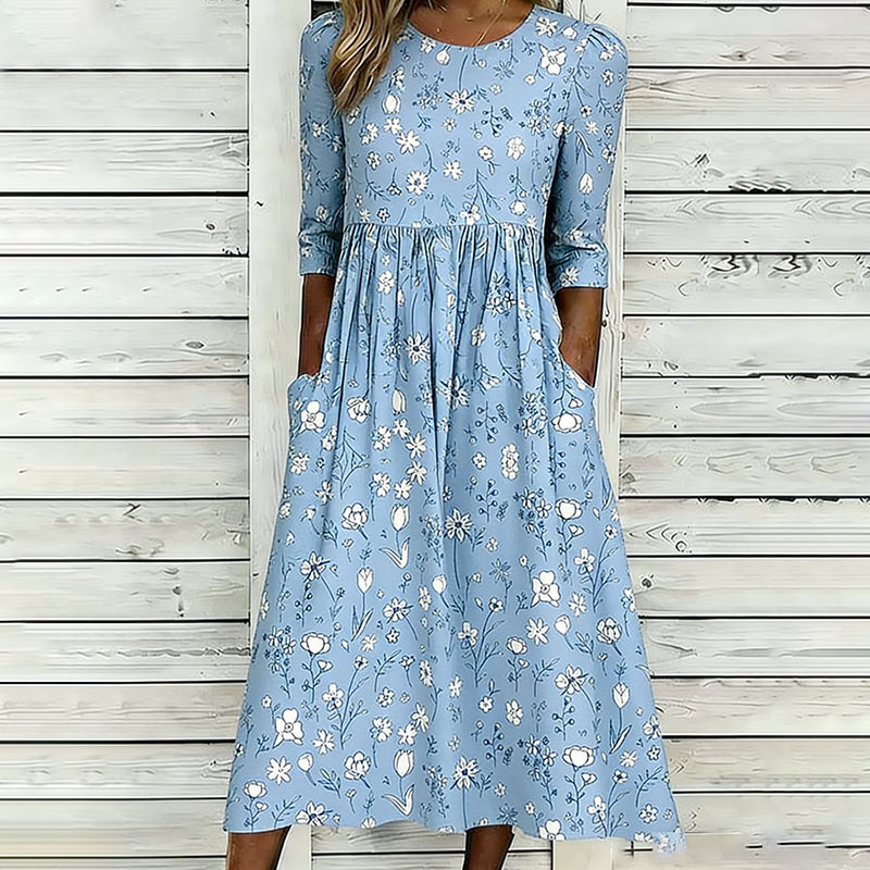 Comstylish Women's Vintage Floral Art Print Cotton Dress