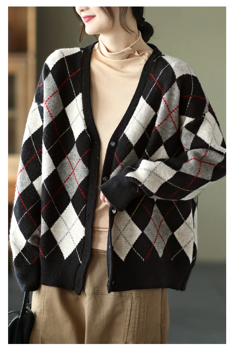 Retro Plaid Knitted Outwear - yankia