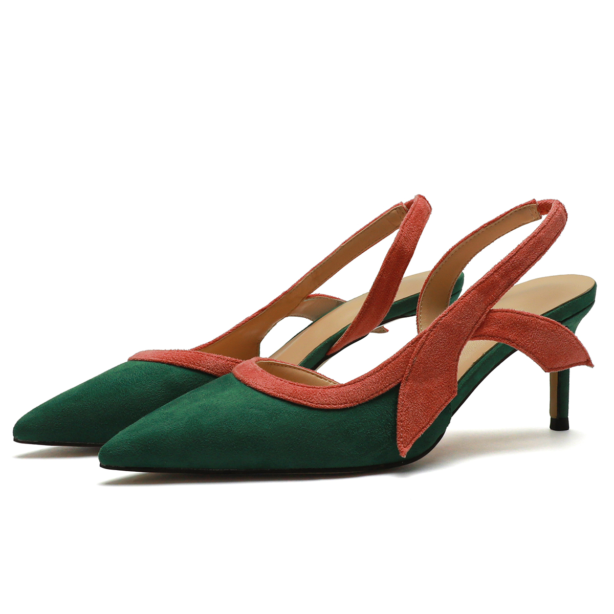 65mm Women's  Kitten Heels Pointed Toe Slingback Pumps Wedding Official Suede Sandals-MERUMOTE