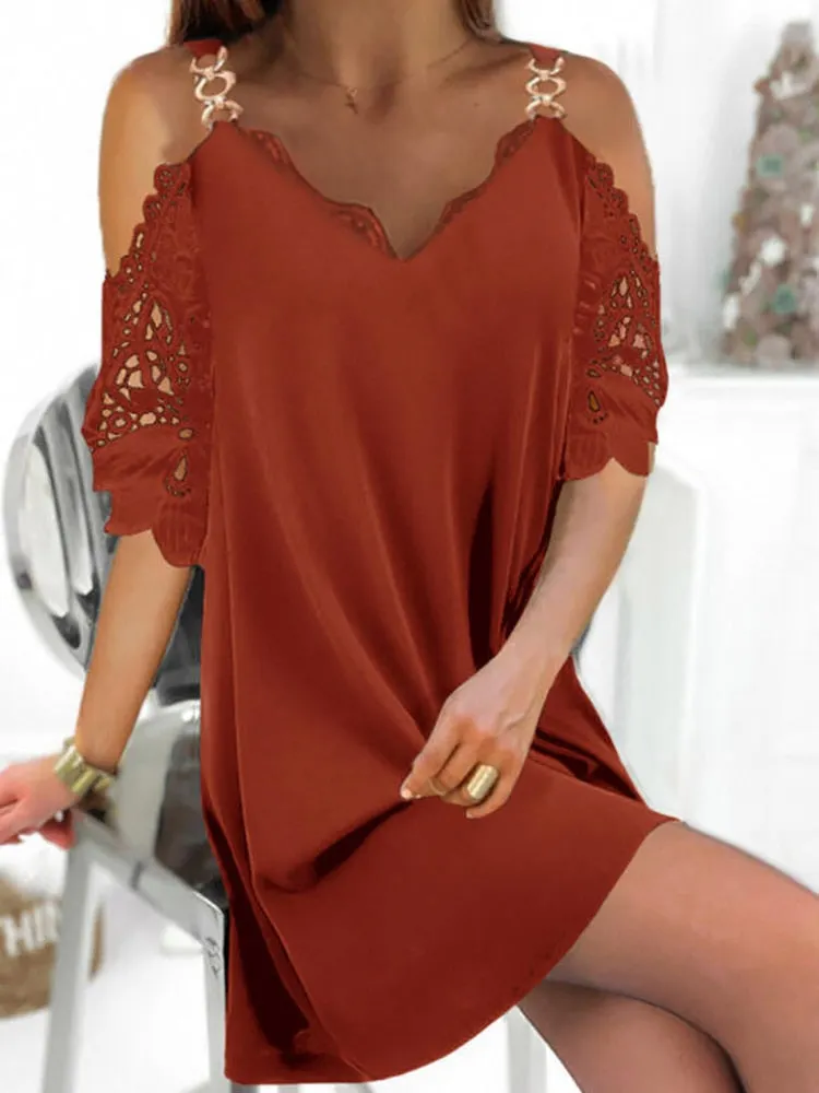 Women Elegant Buttons Wrist Sleeve Party Dress Sexy Mesh Patchwork O Neck Mini Dress Spring Casual Female Loose Dress Vestidos