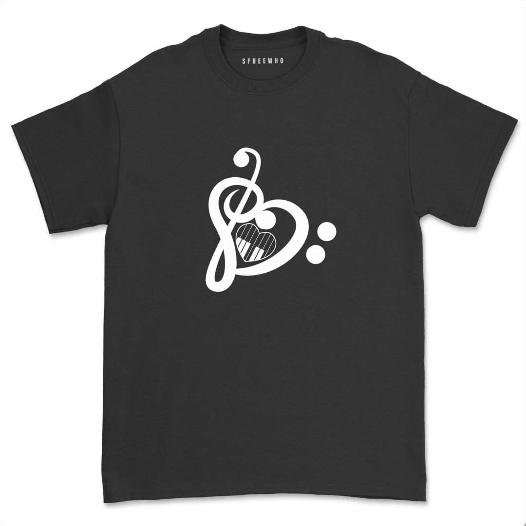 Music Therapy Heart Shirt Piano Musician Gift Unisex Music Note Casual Short Sleeve Tops Tee