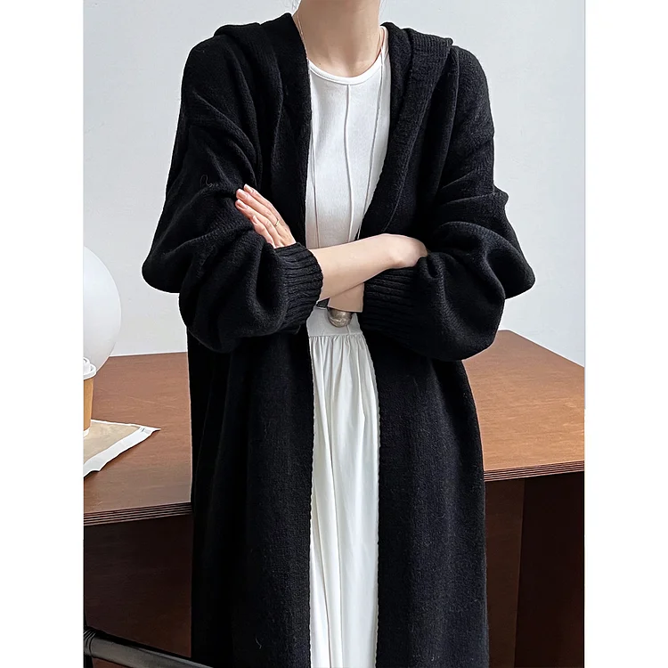 Lazy Style Hooded Long Sleeve Sweater Coat - yankia