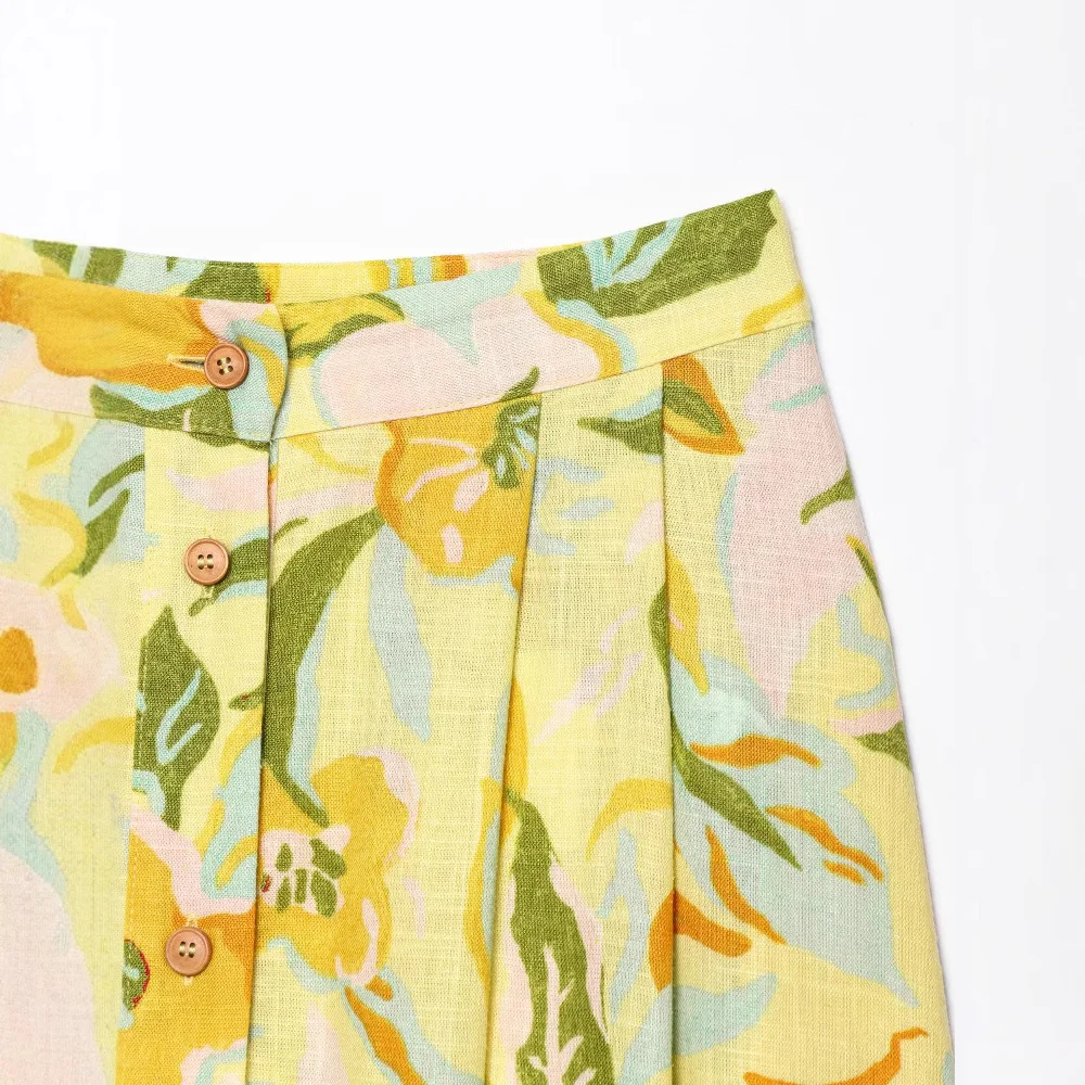 Nigikala Nigikala New Sling Linen-Blend Printed Short Coat Skirt Set 8351039 8351038