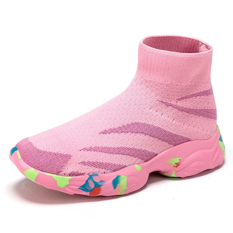 MWY Kids Shoes Baby Boys Girls Children's Casual Sneakers Breathable Soft Anti-Slip Black Sports Kids Socks Shoes Size 25-35