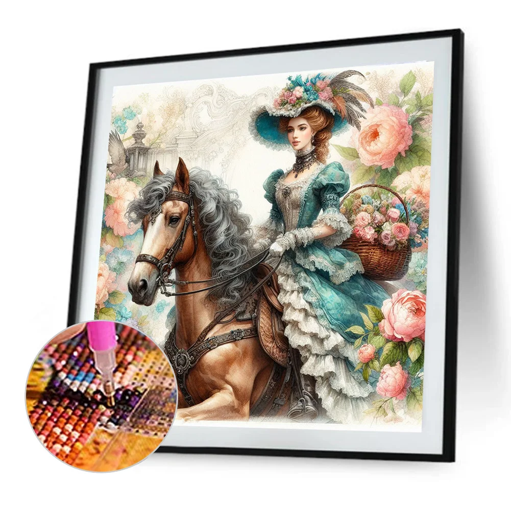 Diamond Painting - Full Round Drill - Horse Girl(Canvas|40*40cm)